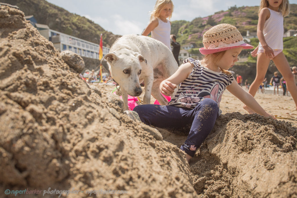 trevaunance cove cornwall beach sandcastle dog daughter
