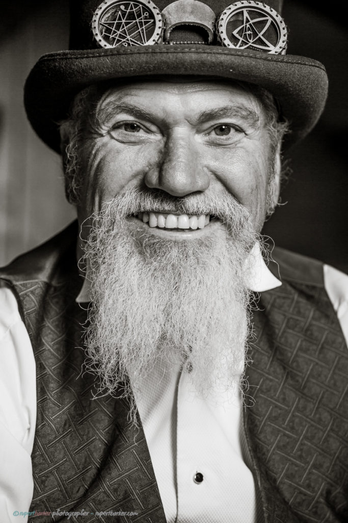 Dave steampunk teardrop camper beard malmesbury character portrait