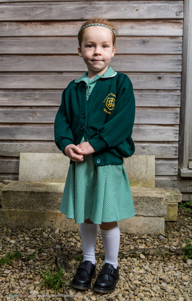 Daughter first day at school Malmesbury portrait