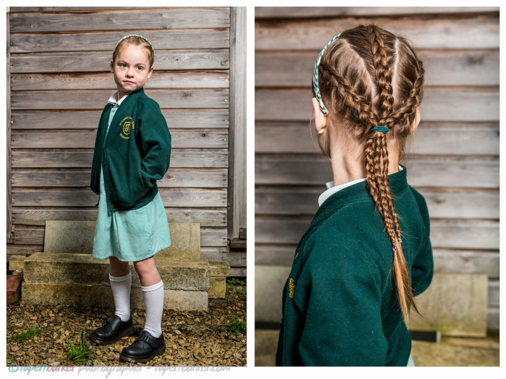 Daughter first day at school Malmesbury portrait