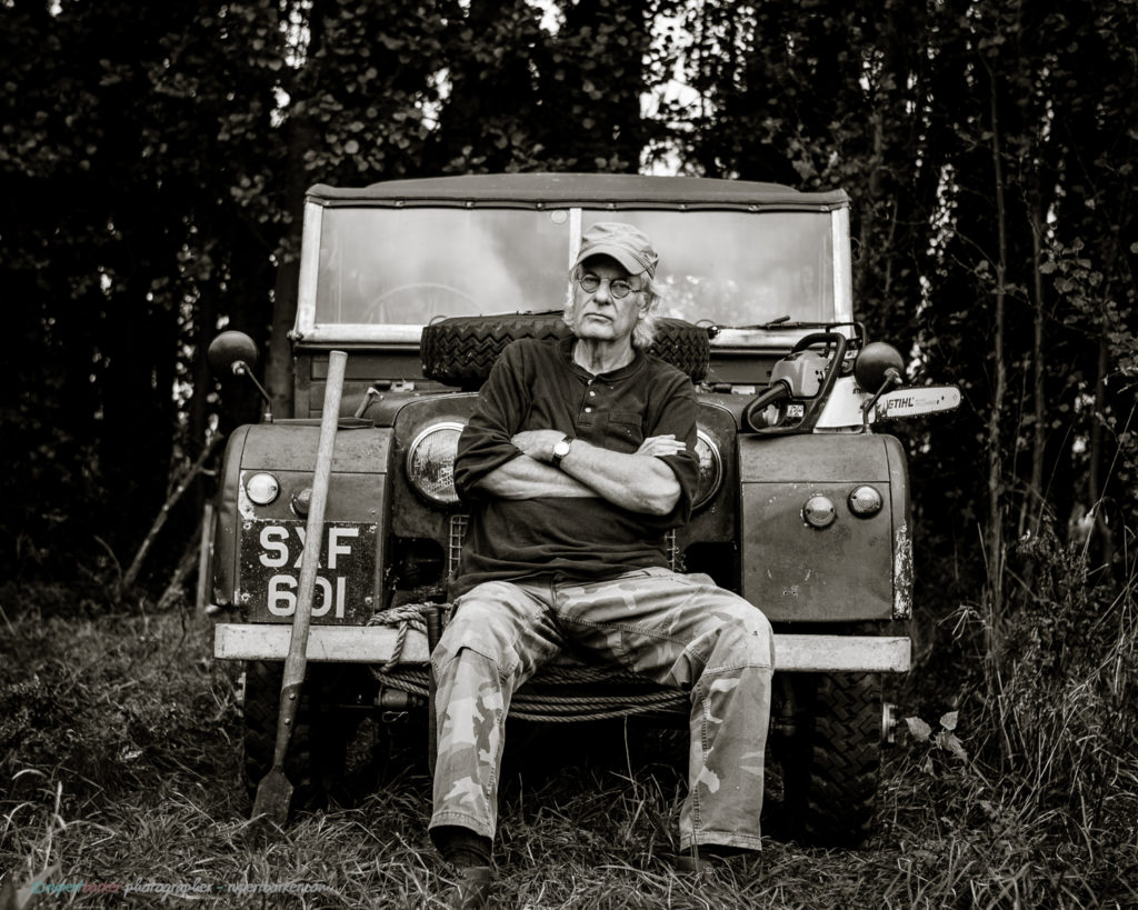 john holder illustrator portrait black and white land rover chainsaw