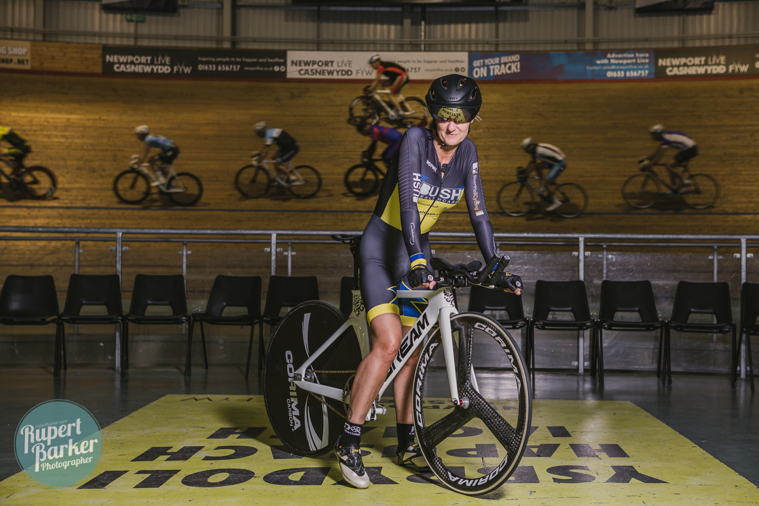 jo Buckland cyclist velodrome newport track cycling portrait colour monochrome
